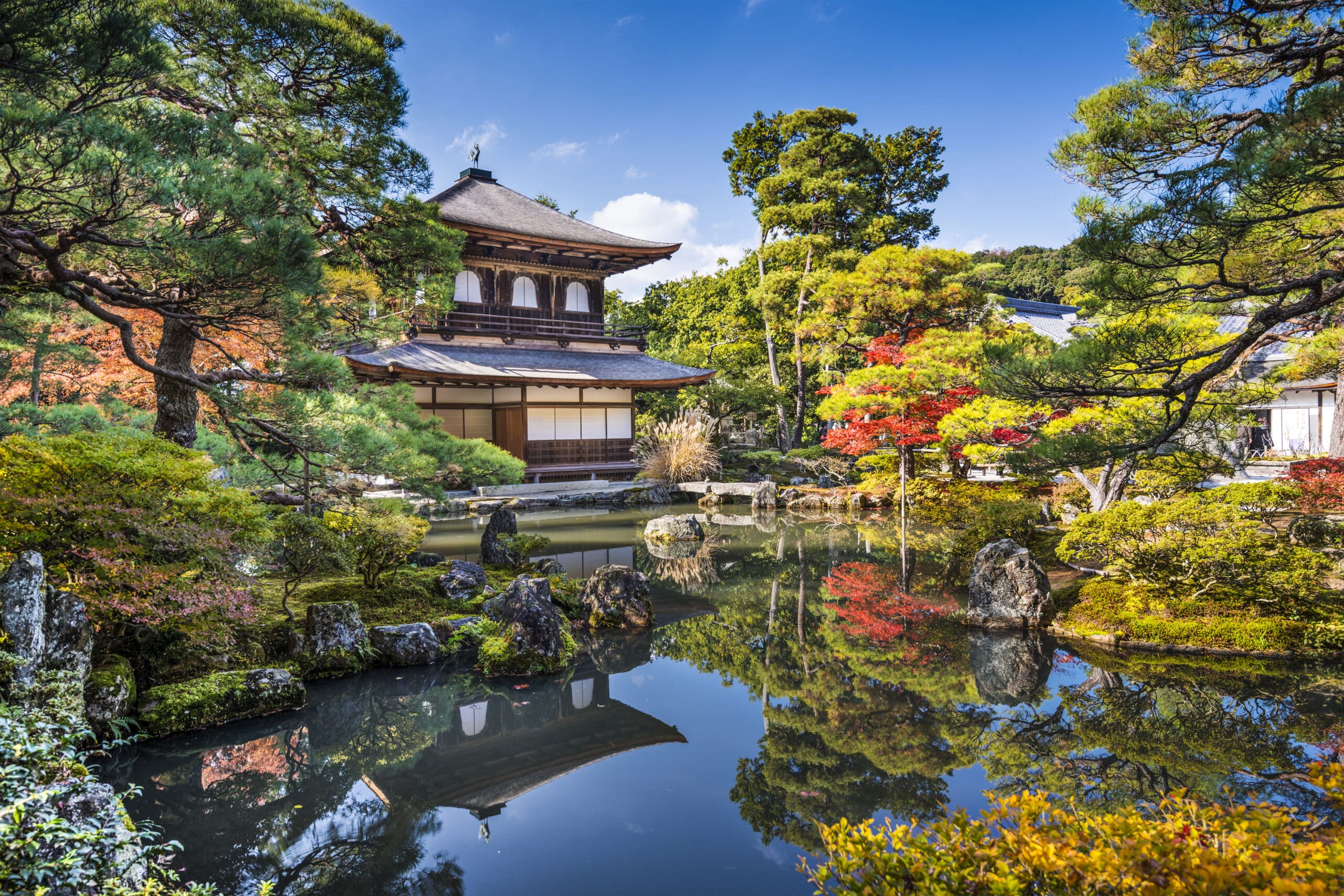 Kyoto, Japan - November 19, 2012: Fall at Ginkaku-ji Temple of the Silver Pavilion. The site was originally intended as a villa but was turned into a Buddhist complex in 1490.